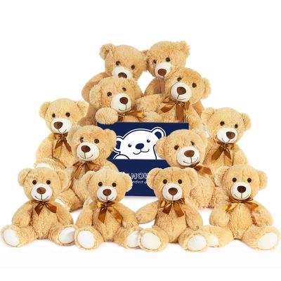 12 Pcs Teddy Bears Bulk Baby Shower, 13.7 inch Small Teddy Bear Stuffed Animal Toys for Christmas Valentine's Mother's Day Centerpieces Decorations for Kids Adults, Light Brown