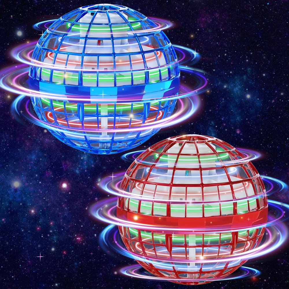KIYTARBOO 2PCS Flying Orb Ball 2025, Galaxy Cosmic Fly Ball Boomerang, Hover Balls Fidget Spinner, Cool Toys Gifts for 6 7 8 9 10+ Year Old Boys Girls (Blue+Red)