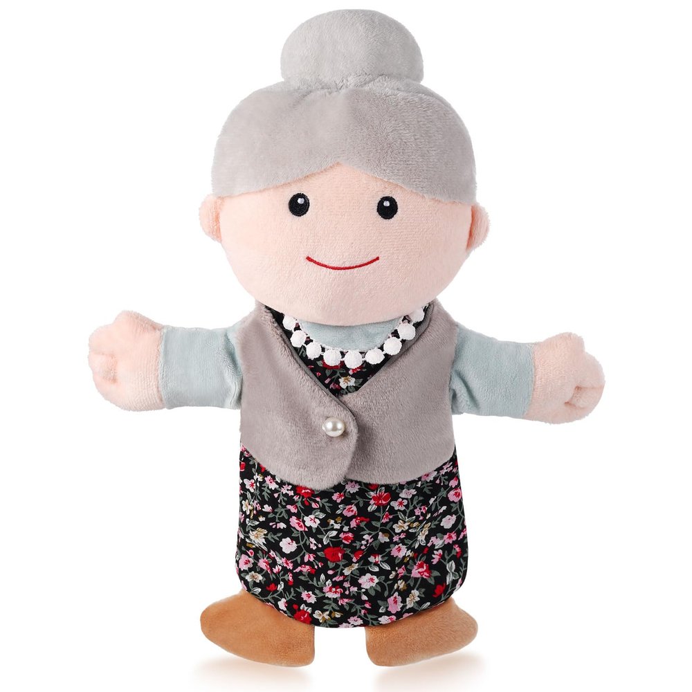 1 Pcs Family Hand Puppets 12 Inch Grandparents, Mom & Dad, Brother & Sister Plush Hand Puppet Toys Role-Play Toy Puppets for Kids Storytelling Imaginative Pretend Play Teaching Preschool(Grandma A)