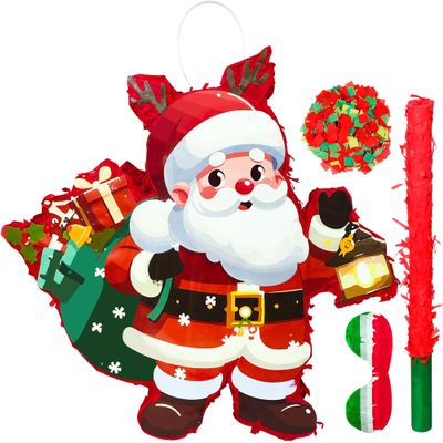 4 in 1 Christmas Santa Claus Piata, Christmas Piata Bundle Cute Santa Claus Piata, Christmas Party Games Stick Blindfold etc Christmas Decorations for Christmas Party Decorations
