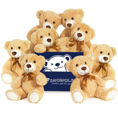 8 Pack Teddy Bears Bulk Baby Shower, 13.7 inch Small Teddy Bear Stuffed Animal Toys for Christmas Valentine's Mother's Day Centerpieces Decorations for Kids Adults, Light Brown