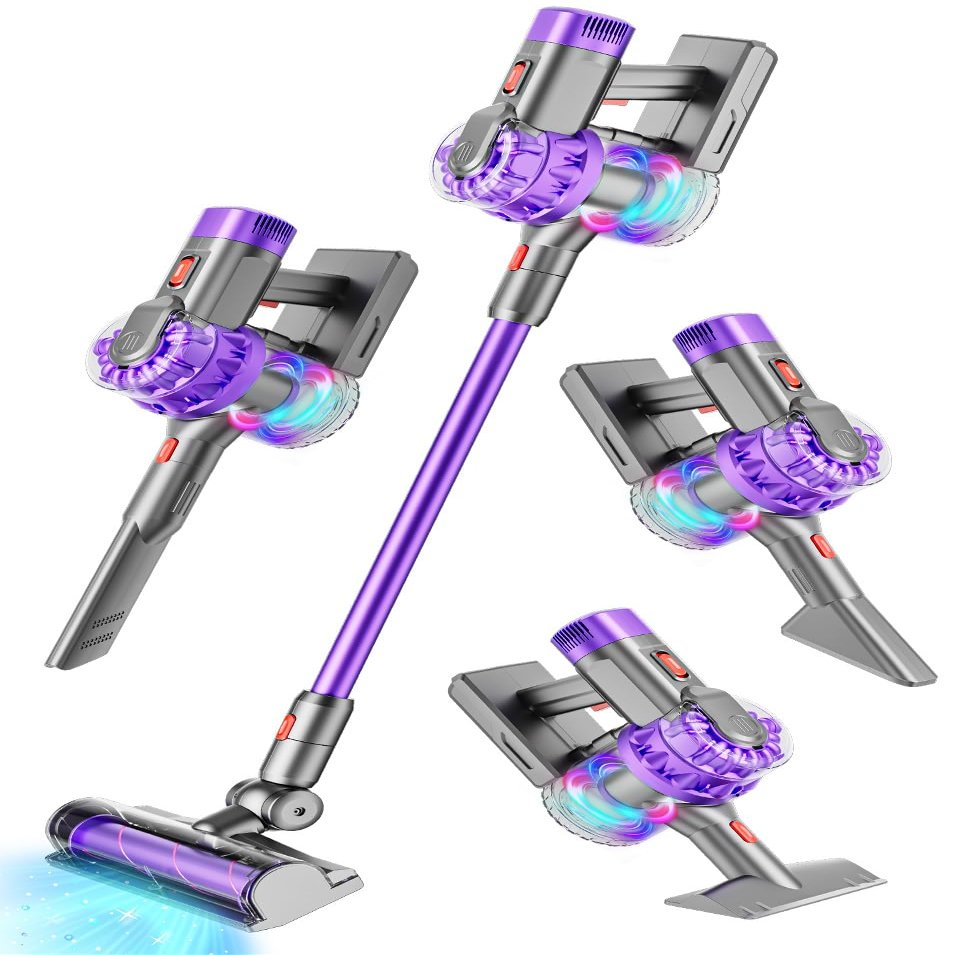 BLAXTEM 4-in-1 Toy Kids Vacuum That Works with Suction, Electric Toy Toddler Vacuum Cleaner for Children Ages 3 4 5 6+ Boys & Girls,Toddlers Toys Cleaning Set for Pretend Play (Purple)