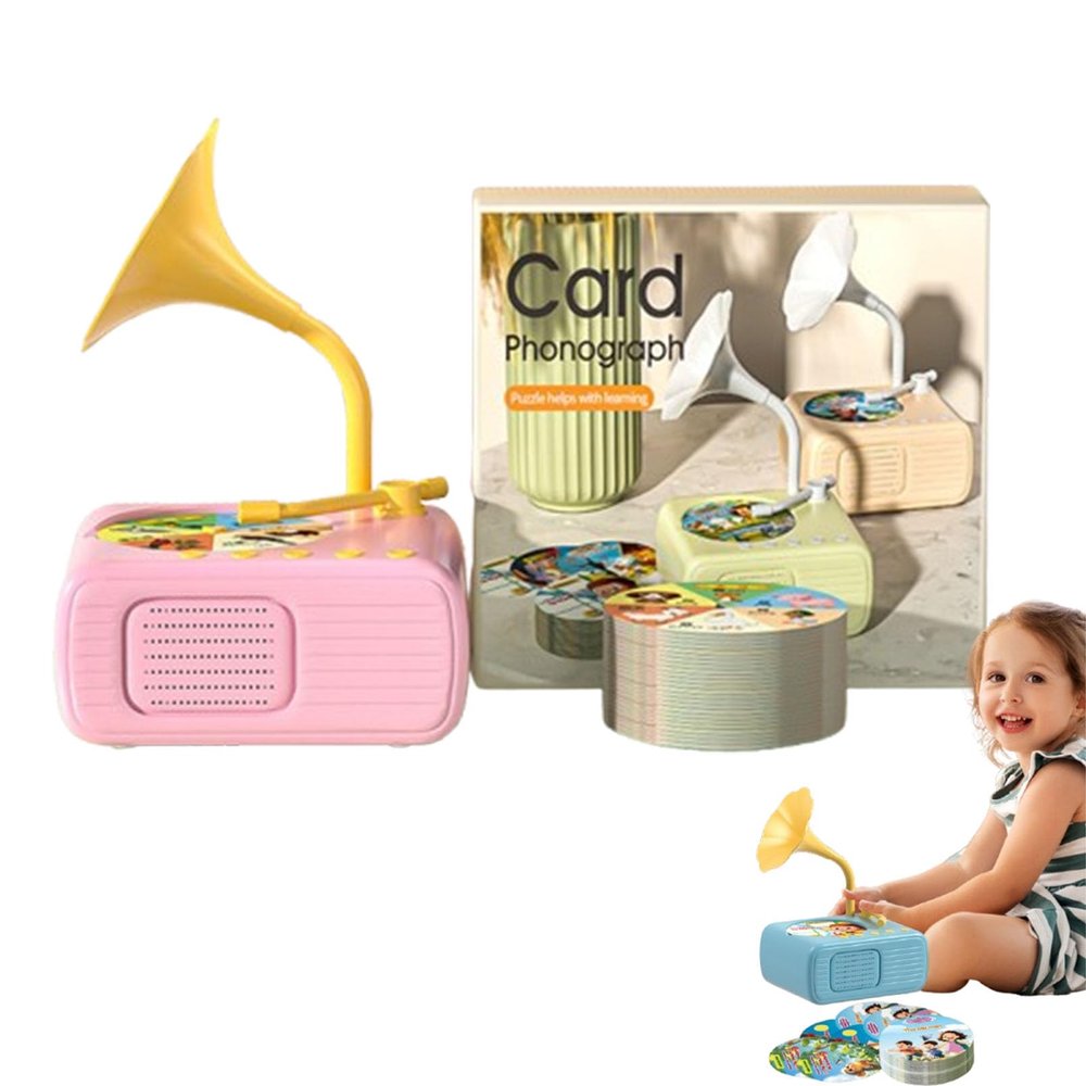 Kids Phonograph with 96 Cards, Toddler Music Player, Educational Record Player, Storytelling Gramophone for Boys & Girls, Interactive Audio Toy (Pink)