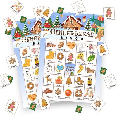 Dhsupfcn Christmas Gingerbread Bingo Game Cards, Baking Themed Bingo Games Set for Adults Large Group, Funny Holiday Board Games for 24 Players, Christmas New Year Winter Party Favors, 06