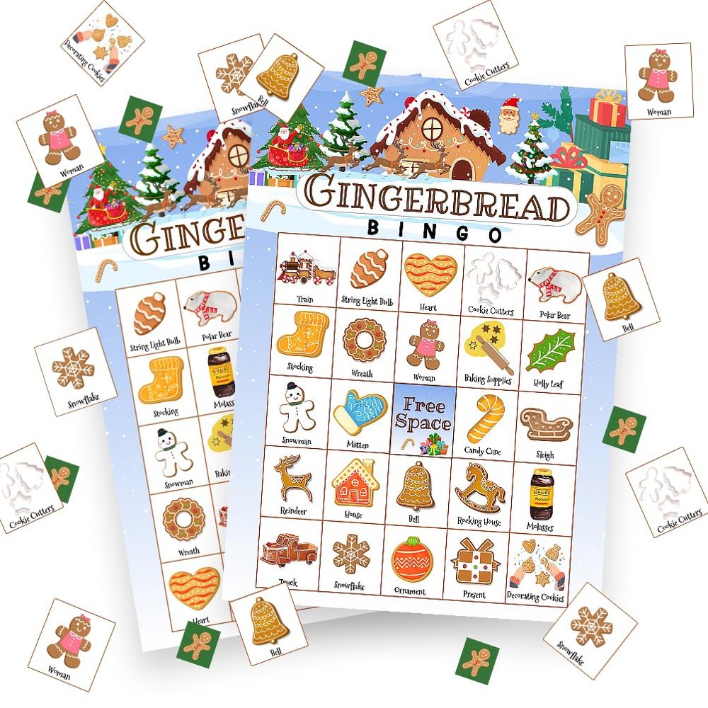 Dhsupfcn Christmas Gingerbread Bingo Game Cards, Baking Themed Bingo Games Set for Adults Large Group, Funny Holiday Board Games for 24 Players, Christmas New Year Winter Party Favors, 06