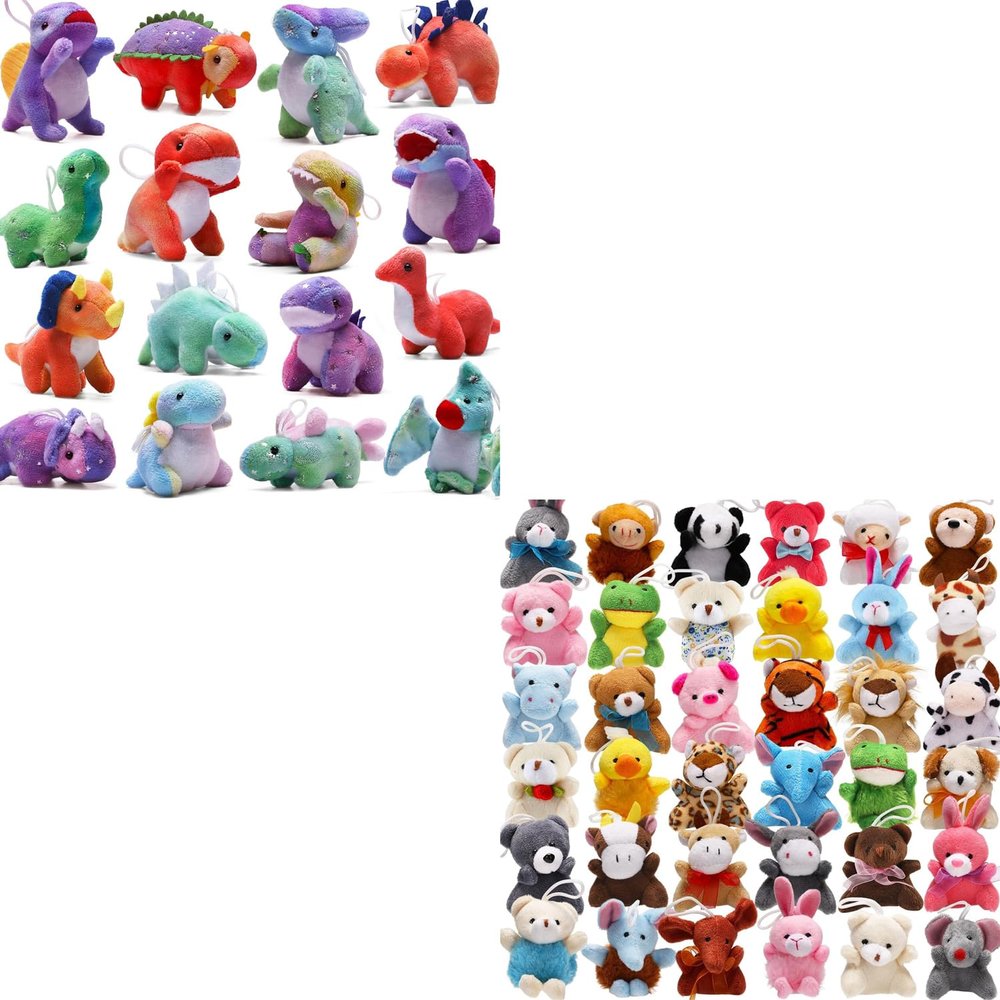 16 Pack Dinosaur Plush Stuffed Set & 38 Pack Animals Stuffed, Soft Dino Playset for Toddler Party Favors, Plushies Kit for Stocking Stuffers Doll Machine Treasure Carnival Prizes, Animal Stuff Reward