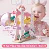 Lehoo Castle Wooden Car Ramp Toys for 1 Year Old Girl Birthday Gifts, Unicorn Montessori Toys for One Year Old, Wooden Race Track with 4 Rollers Toddler Toys for 2 Year Old Girl view 3