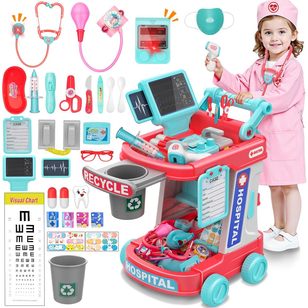 Doctor Kit for Toddlers - Pretend Doctor Play Set for Kids - Role Play Medical Toys with Costume and Stethoscope - Dress Up Doctor Kit for 3 4 5 6 7 8 9 Year Old Boys Girls Christmas Birthday Gift