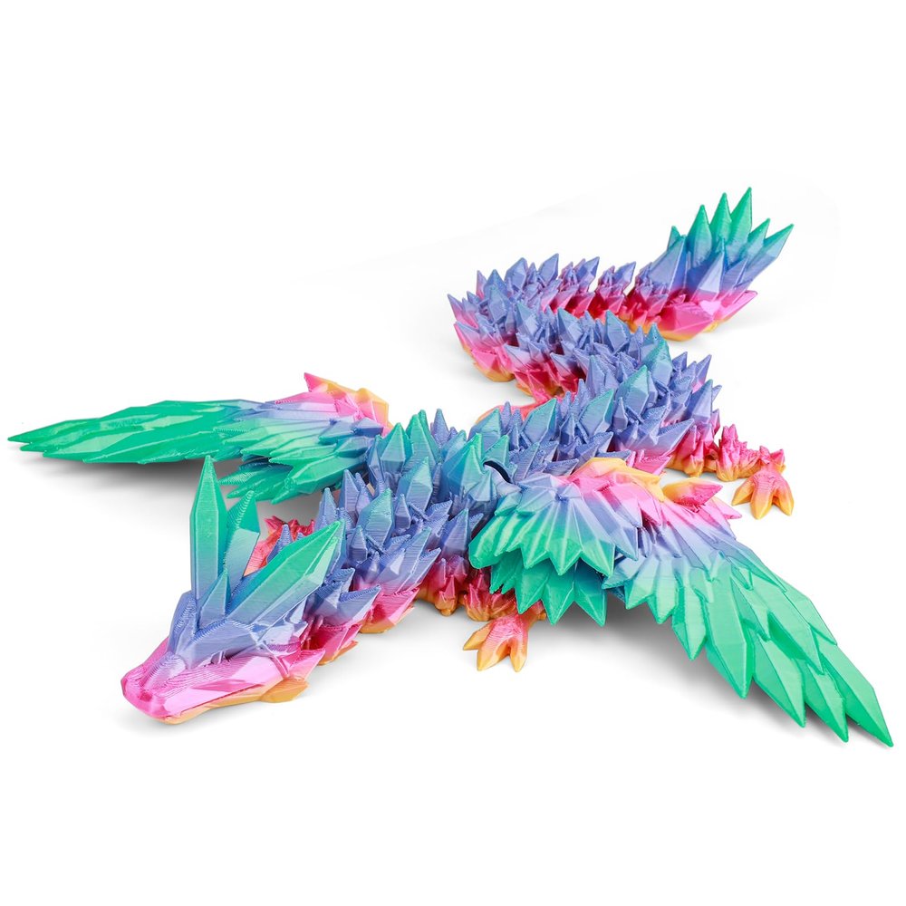 VUTIKPIX 18" 3D Printed Dragon Toys Large, 3D Printed Animals, Articulated Crystal Dragons with Wings Adults Desk Fidget ToysEaster Basket Stuffers, Home Office Decor (Crystal Winged Dragon)