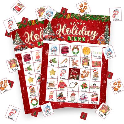 Holiday Bingo Game Cards, Winter Themed Bingo Games Set for Adults Large Group, Funny Christmas Board Games for 24 Players, Christmas New Year Party Favors, 04