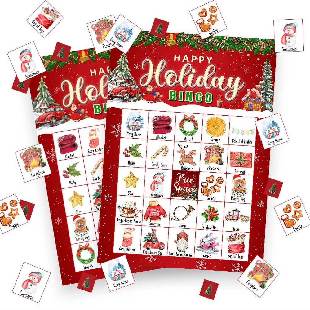 Holiday Bingo Game Cards, Winter Themed Bingo Games Set for Adults Large Group, Funny Christmas Board Games for 24 Players, Christmas New Year Party Favors, 04