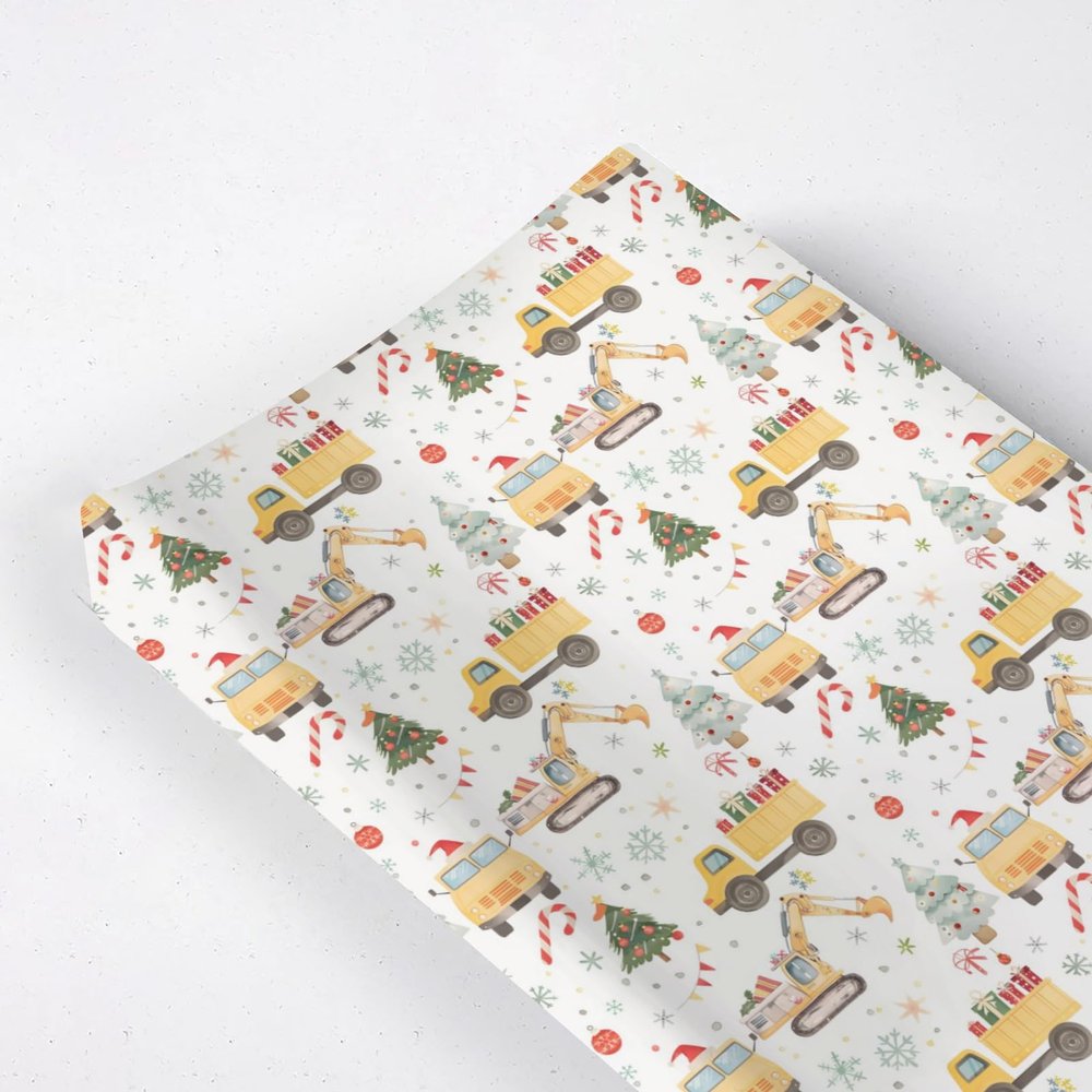 Watercolor Christmas Theme Transportation Car Construction Truck Winter Holiday Pattern Baby Changing Pad Cover, Unisex Christmas Nursery Diaper Changing Table Pad Mat Sheet for Boys Girls-16x32