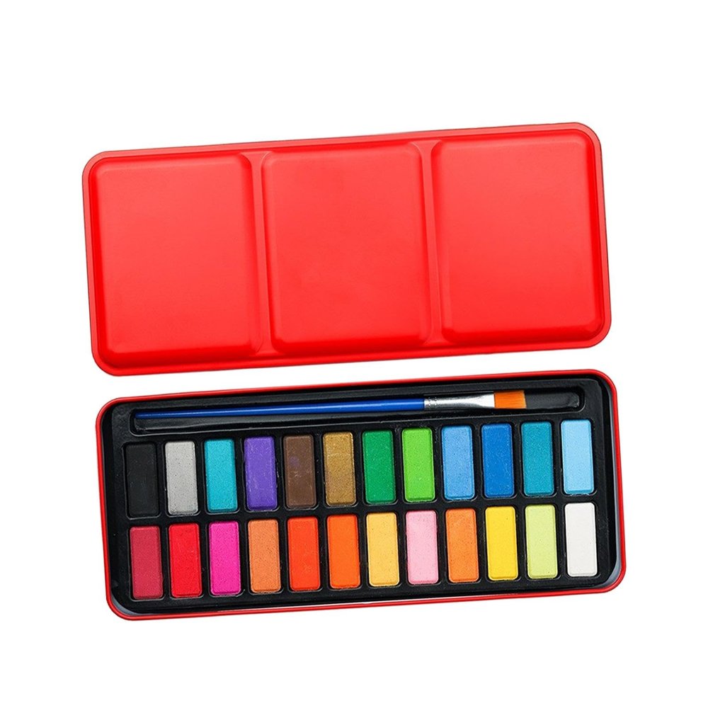 PPPHTUO Solid Watercolor Paint Set with Brush and Iron Box for Kids and Adults, 24 Colors