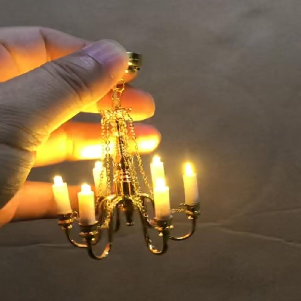 1:12 Doll House Miniature Hanging Lamp Mini Ceiling Light 6-Arm Ceiling Light for Dollhouse Accessories (6-Arm Retro)
