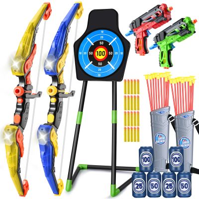 2 Pack Bow and Arrow Toy : Sports Toys for 5 6 7 8 9 10 11 12 Year Old Boys | with 24 Suction Cup Arrows, 1 Standing Target, 6 Score Targets & 2 Quiver | Indoor Outdoor Sport Gifts for Ages 4-8 8-12