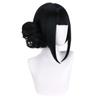 MAGQOO Black Wig with Buns Short Straight Bob Wig with Bangs Cartoon Anime Cosplay Costume Halloween Wigs view 3