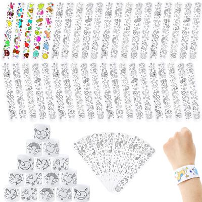 200 Pcs Coloring Cartoon Slap Bracelets Bulk White Slap Bands 8.7 x 1.2 Inch DIY Slap Bracelet for Kids Birthday Party Favors DIY Craft Classroom Craft Projects Prizes, 5 Styles