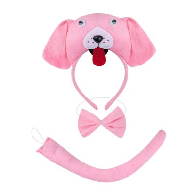 Animal Headband Tail Bowtie Kit,Party Cosplay for Dress Up,Masquerade,Carnival, Pink