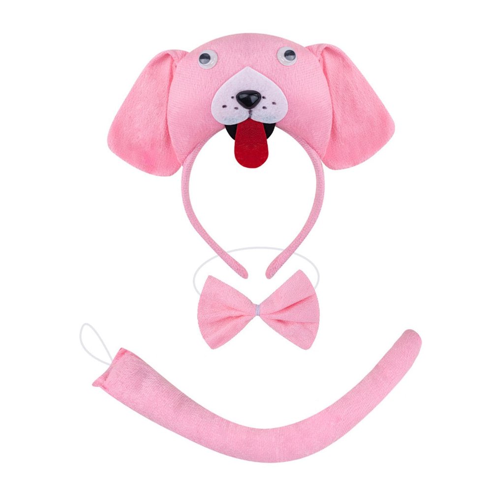 Animal Headband Tail Bowtie Kit,Party Cosplay for Dress Up,Masquerade,Carnival, Pink