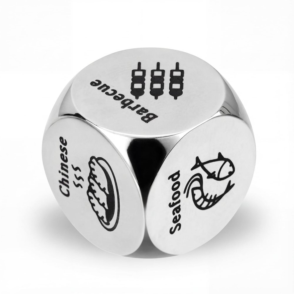 Christmas Stocking Stuffers - LumaBria Stainless Steel Meal Choice Dice with 6 Cuisines for Date Nights & Family Games, White Elephant Gifts