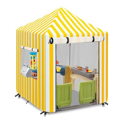 Children's Playhouse Cover, 420D Oxford Tarpaulin Foldable Waterproof Sunscreen All-Weather Protective 4 Windproof Buckle, for Backyard Garden Cottage Kids' Play House (Yellow,56 x 56 x 60.2 inches)