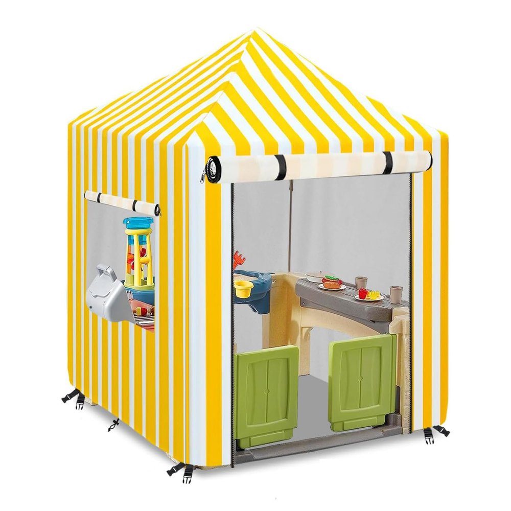 Children's Playhouse Cover, 420D Oxford Tarpaulin Foldable Waterproof Sunscreen All-Weather Protective 4 Windproof Buckle, for Backyard Garden Cottage Kids' Play House (Yellow,56 x 56 x 60.2 inches)