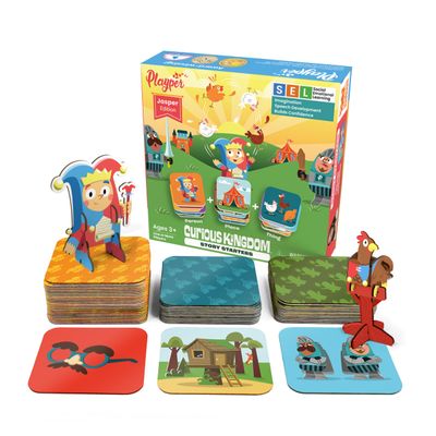 Playper Story Starters Jasper The Jester Create a Story Cards for Kids Ages 3+, 47 Illustrated Prompts, Buildable Figurines, Pre-Literacy Storytelling Activity, Open-Ended Play