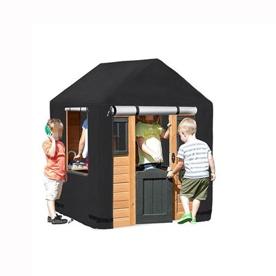 Children's Playhouse Cover, 420D Oxford Tarpaulin Foldable Waterproof Sunscreen All-Weather Protective 4 Windproof Buckle, for Backyard Garden Cottage Kids' Play House (Black A,142 * 142 * 153cm)