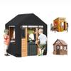 Children's Playhouse Cover, 420D Oxford Tarpaulin Foldable Waterproof Sunscreen All-Weather Protective 4 Windproof Buckle, for Backyard Garden Cottage Kids' Play House (Black A,142 * 142 * 153cm) view 2
