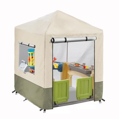 Children's Playhouse Cover, 420D Oxford Tarpaulin Foldable Waterproof Sunscreen All-Weather Protective 4 Windproof Buckle, for Backyard Garden Cottage Kids' Play House (Beige,56 x 56 x 60.2 inches)