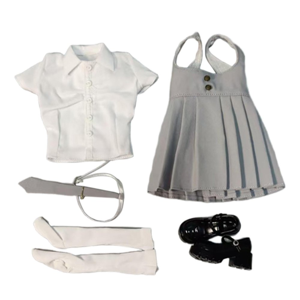 DYNWAVE 1/6 Shirt and Dress Mini Brace Skirt Stylish Fashion Accessories Outfit Dress up Doll Clothes for 12'' Woman Figures Costume, Gray and White