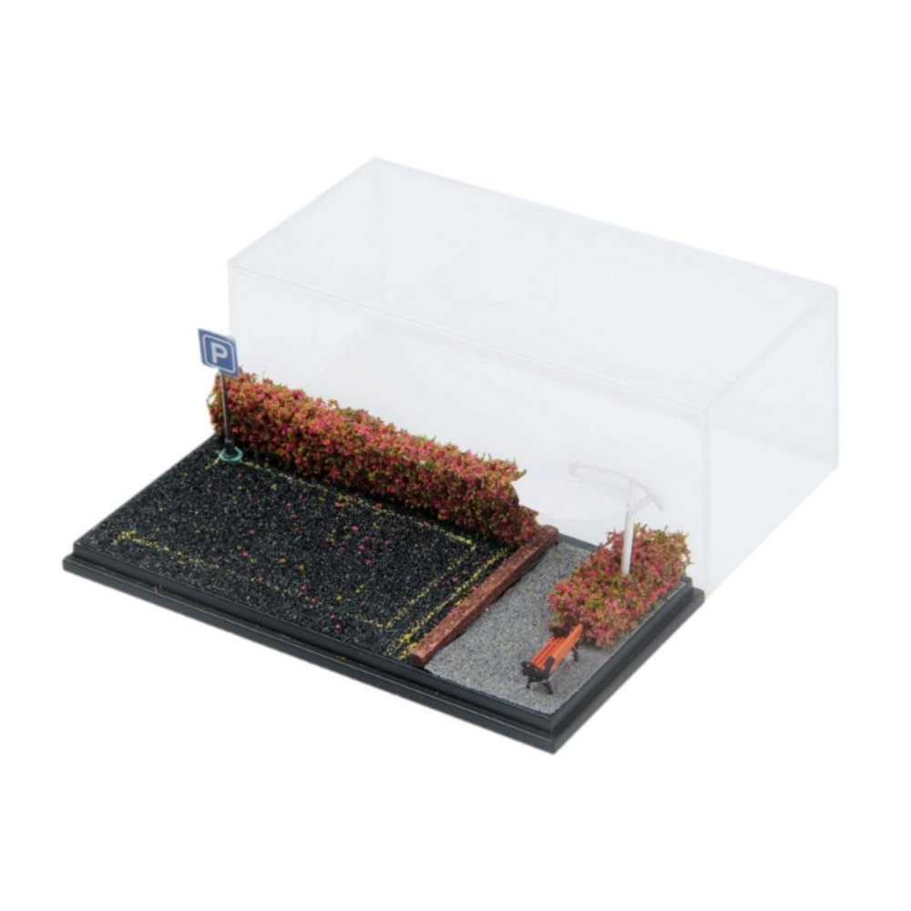 1/64 Model Car Display Case with Diorama Base for Tiny Vehicles, Rose red Shrub