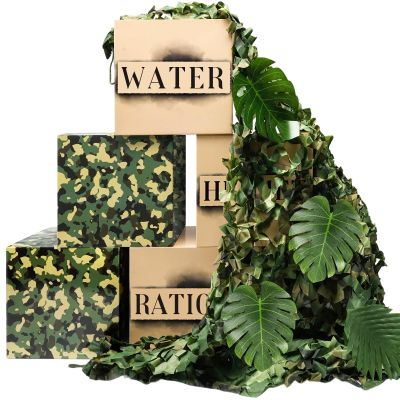 19 Pcs Camo Boxes Decor Army Party Decorations Including Camo Boxes Camo Netting and Palm Leaves Artificial for Hunting Military Army Military Enthusiasts Jungle Camo Party Birthday Party Supplies