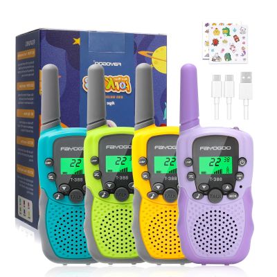 FAYOGOO 4 Pack Walkie Talkies for Kids Long Range 2 Miles, Rechargeable Kids Walkie Talkies with Flashlight, Toys Gifts for 3-12 Year Old Boys Girls,Christmas Birthday Gifts Ideas Present