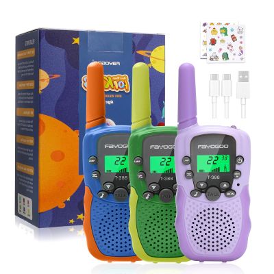 FAYOGOO Walkie Talkies for Kids Long Range 2 Miles, Rechargeable Kids Walkie Talkies 3 Pack with Flashlight, Toys Gifts for 3-12 Year Old Boys Girls, Christmas Birthday Gifts Ideas Present