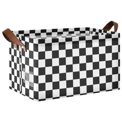 ALAZA Black White Checkered Rectangular Closet Storage Box Storage Bin Basket Storage Cube with Leather Handles Nursery Storage Laundry Hamper 2 Piece