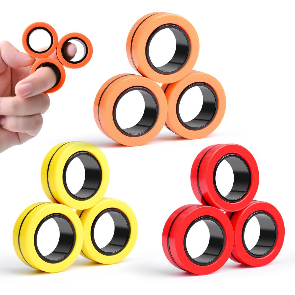 Cevioce 9 PCS Magnetic Ring Fidget Toys Set,ADHD Anxiety Magnetic Finger Spinner Pack for Adults and Teens,Kids Coolest Magnet Stress Relief Toy for 8+ Year Old Boys Girls Present