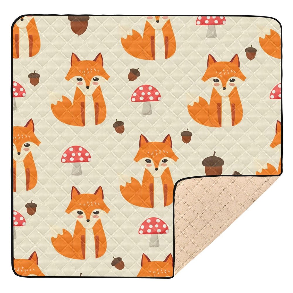 GOODOLD Cute Foxes Pattern Baby Play Mat 50x50 Inch One-Piece Soft Crawling Mat Waterproof Playmat with Non-Slip Bottom for Babies, Toddlers, and Infants