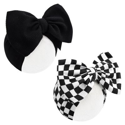 YanJie 2PCS 7 Black Bows for Baby Girls Checkered Headband White Bow Infants Toddler Hair Accessories Newborn Headbands Hair Bow Baby Clothes