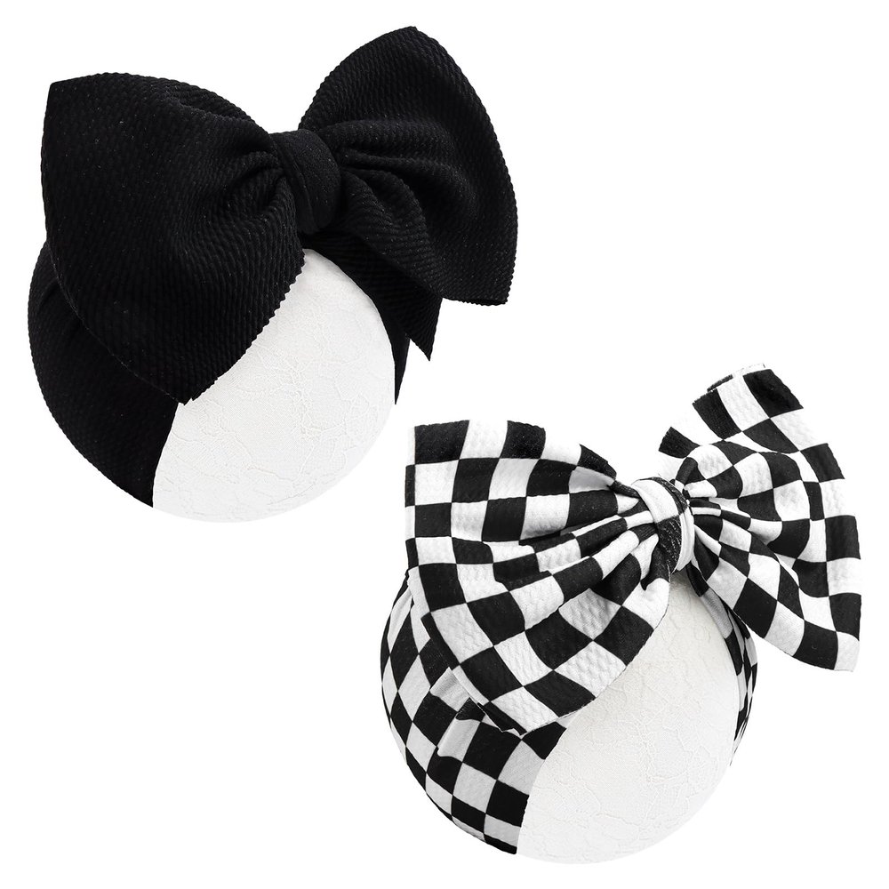 YanJie 2PCS 7 Black Bows for Baby Girls Checkered Headband White Bow Infants Toddler Hair Accessories Newborn Headbands Hair Bow Baby Clothes