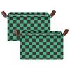 ALAZA Black Green Checkered Rectangular Closet Storage Box Storage Bin Basket Storage Cube with Leather Handles Nursery Storage Laundry Hamper 2 Piece view 2