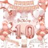 10th Birthday Decorations for Girls, 52pcs Sweet Rose Gold Happy 10 Birthday Decorations Including 10th Rose Gold Crown, Sash, Banner, Background for 10 Party Decorations Set view 1