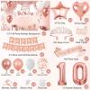 10th Birthday Decorations for Girls, 52pcs Sweet Rose Gold Happy 10 Birthday Decorations Including 10th Rose Gold Crown, Sash, Banner, Background for 10 Party Decorations Set view 2