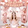 10th Birthday Decorations for Girls, 52pcs Sweet Rose Gold Happy 10 Birthday Decorations Including 10th Rose Gold Crown, Sash, Banner, Background for 10 Party Decorations Set view 3