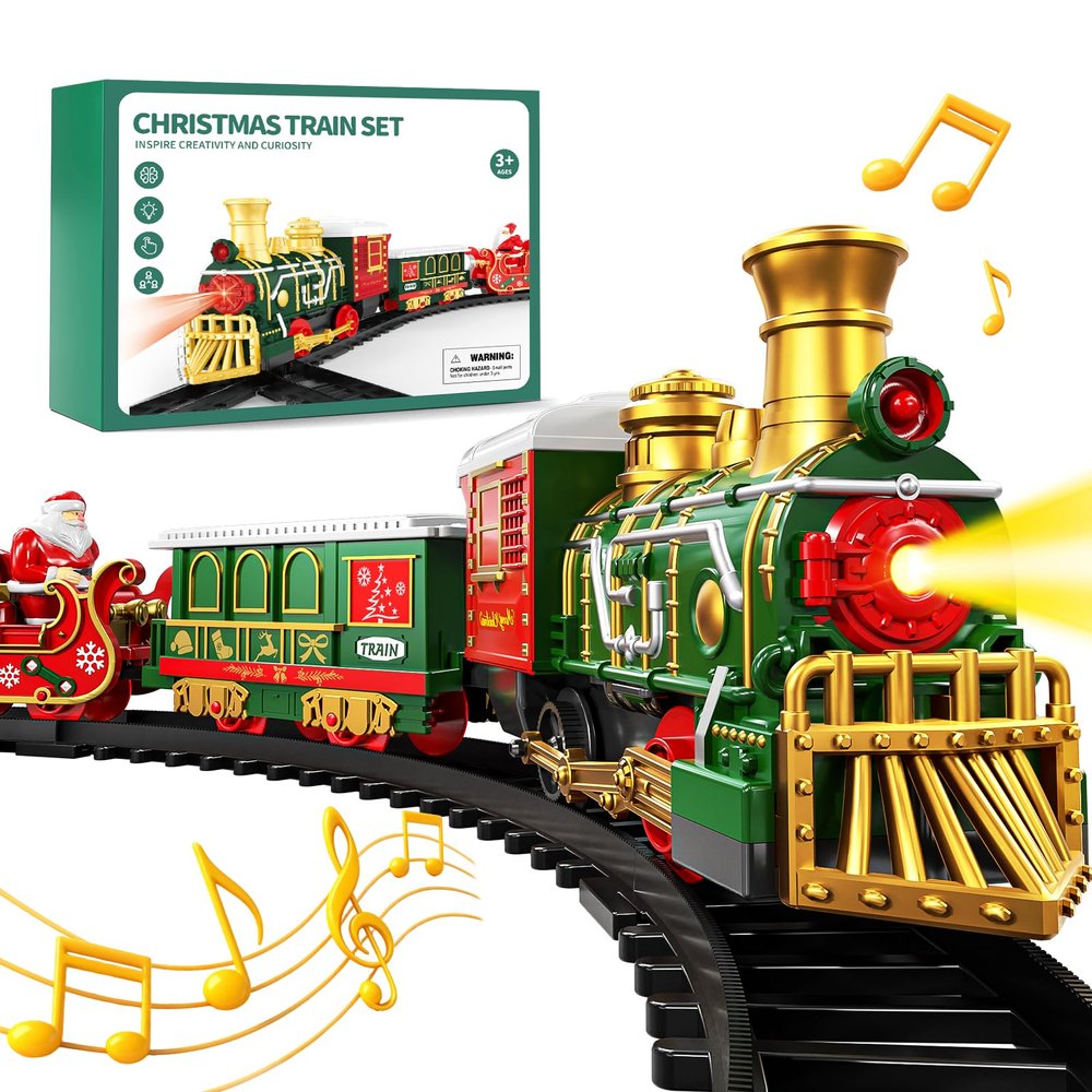 Train Set for Kids 3-5 4-7 4-8, Classic Christmas Electric Train Toys Set with Locomotive Engine, Lights & Sound, Tracks for Christmas Tree, Toy Train Set Gift for 3 4 5 6 Years Old Kids Boys Girls