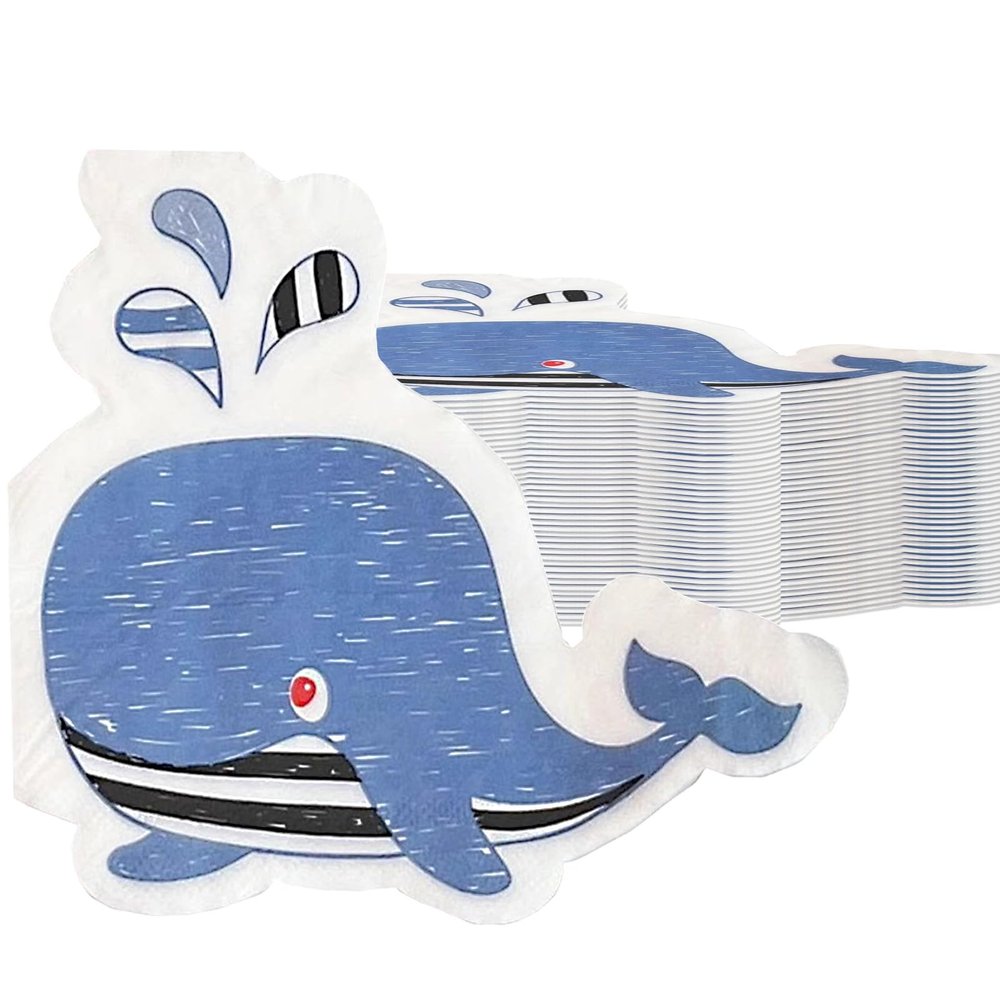 100 Pcs Under the sea party decorations Whale Napkins,Ocean Birthday Supplies Cocktail Beverage Napkins,for Underwater World Whale Theme Birthday Baby Shower Decorations,Serves 100