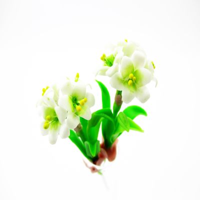 1:12 Miniature Freesia Orchid 2 Bunch Clay Flower Fairy Garden Dollhouse 17161, White