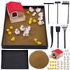 WEBEEDY Chicken Zen Garden Kit for Desk, Zen Decor Sand Garden DIY Kit with Chicken, Eggs and Farmhouse Figurines, Funny Tabletop Ornament for Office Home Meditation Gift, 8.3x6.2 Inch view 1