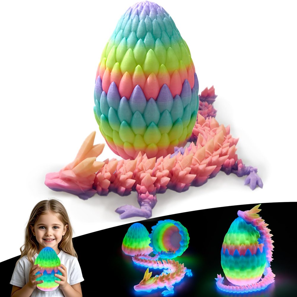 19''Large 3D Printed Dragon Egg Glow in the Dark,Articulated Dragon Inside, Surprise Big Dragons Egg Toy for Easter Basket Stuffers, for 5-7 4-6 8-12 Year Old Boys Kid Teen Girls