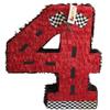 APINATA4U Number Four Race Car Pinata, Red Checkered Flag for Birthday, Racing Theme Party Supplies, Race Track Decor, Kids Pinata, Boys Birthday, Race Car Checkered Flag Design view 1
